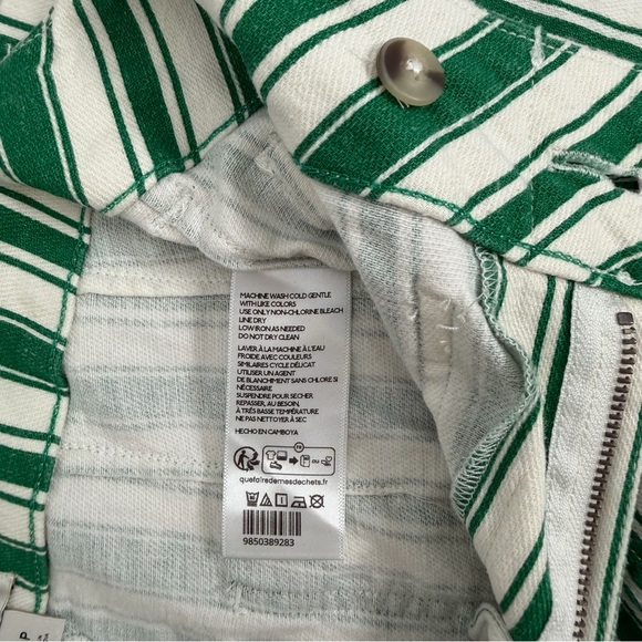 Maeve Anthro The Colette Full Length Pants Green White Stripe Linen Blend 26P - Picture 7 of 10